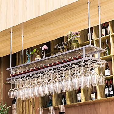 Imagem de APUM Prateleira de vinho e suporte de vidro, prateleiras de vinho de teto, cabide suspenso para copo de vinho, suporte de garrafa de vinho vintage, taças de vinho rústicas montadas na parede