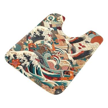 Imagem de Burbuja Tapete de banheiro de guindaste japonês, tapete de banho absorvente de pelúcia macio, base antiderrapante para piso de banheiro, oval em forma de U