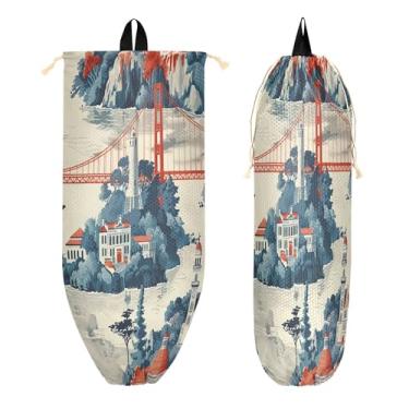 Imagem de xigua San Francisco Landmarks Suporte de parede de plástico com cordão 1 pacote, organizador de sacolas de supermercado reutilizável para bolsas, meias, roupas íntimas e gravatas