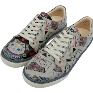 Imagem de DOGO Tênis feminino de couro vegano, feito à mão e exclusivo, Design Queen of Meows, 38