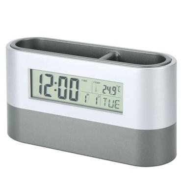 Imagem de ZAWELIYO Suporte de Caneta Eletrônico Digital Relógio Com Display de Temperatura para Mesa de Escritório Plástico Lcd Organizador de Relógio para Estação de Trabalho de Escritório Em Casa
