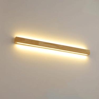 Imagem de Arandela de parede linear de madeira com LED, luminária de parede longa para banheiro, luz branca quente 3000K, ideal para decoração de sala de estar e quarto (grande)