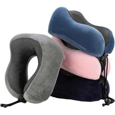 Imagem de Almofada de Pescoço em Espuma de Memória Formato U Preto Travesseiro Com Conforto para Viagem Avião Carro e Casa Apoio Ergonômico Portátil Colorido