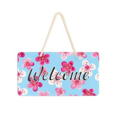 Imagem de Burbuja Placa de boas-vindas de flores para porta da frente, placa de boas-vindas de PVC para pendurar na parede varanda decoração de férias de fazenda, 15 x 28 cm
