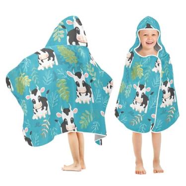 Imagem de Burbuja Toalha de banho com capuz de folhas de vaca para crianças, toalha de praia de pelúcia macia absorvente para chá de meninas e meninos 3-10 anos, 61 x 127 cm
