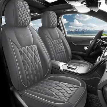 Imagem de crossmiles Capa de assento de couro de carro, capas protetoras de assento automotivas à prova d'água conjuntos completos super respirável capa de ajuste universal para a maioria das fontes e costas de