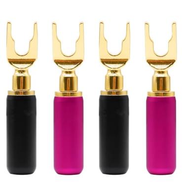 Imagem de YARCHONN Y Spade Conectores de alto-falante com barreira banhada a ouro U garfo banana conectores terminais sem solda para alto-falante amplificador sistema de som áudio doméstico - 4 peças