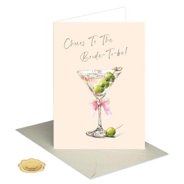 Imagem de Whaline 24 cartões de felicitações de casamento cartões de notas em branco Bride To Be Martini cartão de notas em branco com adesivos de envelope para convites de festa de chá de panela, 10 x 15 cm