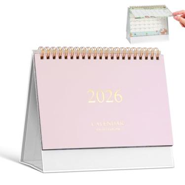 Imagem de jojofuny Calendário de mesa 2026: agenda mensal pequena com papel grosso estilo minimalista para decoração de casa ou escritório, rosa