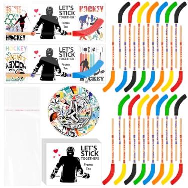 Imagem de Gosodeny Conjunto de 30 lembrancinhas de festa de hóquei a granel e borrachas inclui lápis de hóquei, adesivos de hóquei, embalagens de cartões de hóquei, sacos de presente, fãs de hóquei, fãs de