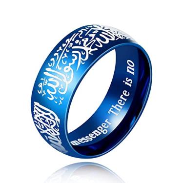 Imagem de Tobestu Anéis muçulmanos Maomé com letra árabe Shahada em aço inoxidável 8 mm de largura, anéis religiosos Allah para homens e mulheres Y543-2D, US Size 7(2.14"), Cristal, Zircônia cúbica