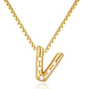 Imagem de BLUEELM Colar feminino com letras de bolha, colares delicados com inicial banhada a ouro 14 K, pingente de bolha, com inicial de bolha, nome de ouro, grosso, nome de balão, colar moderno de ouro, joia