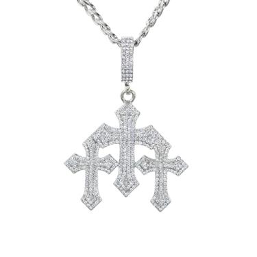 Imagem de ICE STAR Colar masculino de cruz gelada com corrente de corda - Joias religiosas de luxo, 20-INCHES, Zinco, Zircônia cúbica