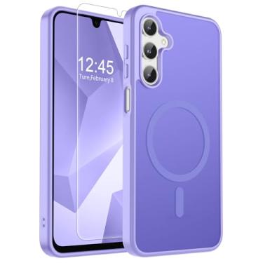 Imagem de SUPFINE Capa magnética para Samsung Galaxy A16 5G com protetor de tela, (compatível com MagSafe) (proteção contra quedas de grau militar) capa de telefone fina translúcida à prova de choque, roxa