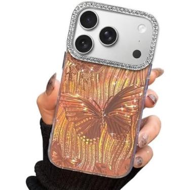 Imagem de I-MGAE-IN-AR Capa compacta para iPhone 17 Pro Max com design de borboleta, moldura de proteção de lente de câmera de diamante 3D, capa protetora de TPU macia e macia à prova de choque para mulheres e