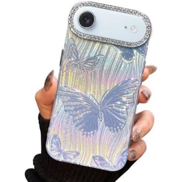 Imagem de I-MGAE-IN-AR Capa compacta para iPhone Air Butterfly Design, moldura de proteção de lente de câmera de diamante 3D, capa protetora de TPU macio e macio à prova de choque para mulheres meninas estética
