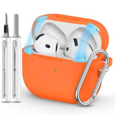 Imagem de Ljusmicker Capa para AirPods 4 2024 com trava magnética, capa protetora de silicone macio para Apple AirPods 4ª geração com kit de limpeza, capa para AirPod 4 com chaveiro para mulheres e homens