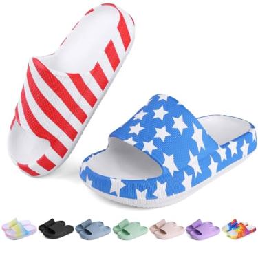 Imagem de OUYADU Chinelos infantis de praia para meninos e meninas chinelos de praia jovens piscina chuveiro EVA chinelos de verão (11 crianças pequenas - 6 crianças grandes), Listras de estrelas, 13 Little Kid