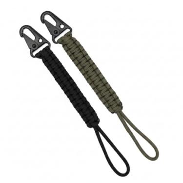 Imagem de 2 peças de chaveiro tático paracord com mosquetão - Cordão trançado de 22 cm para acampamento, caminhada, equipamento de sobrevivência (preto e verde militar)