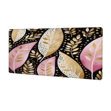 Imagem de Tapete de rato com flor de penas retrô grande primavera à prova d'água tapete protetor de mesa estendido para computador, base de borracha antiderrapante para escritório, computador, teclado, laptop e