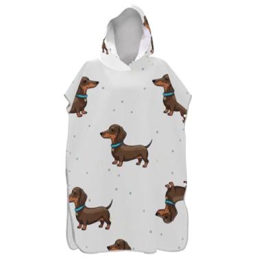 Imagem de Joisal Poncho de surfe vestível trocador roupão adulto praia moletom toalha natação bonito marrom dachshund cão homens mulheres poncho com capuz