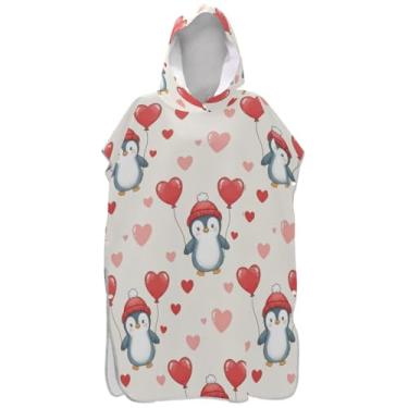 Imagem de Joisal Lindo pinguim bege surf poncho trocador adulto plus size praia ponchos para homens praia banho com capuz toalhas com capuz