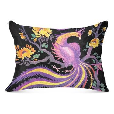 Imagem de Capas de travesseiro elegantes de flanela floral de pássaro roxo decorativo padrão queen king tamanho corporal cama floral animal capas de travesseiro de corpo, tamanho king, 50,8 cm x 101,6 cm