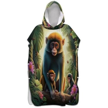 Imagem de Joisal Roupão de troca de poncho de surfe para adultos toalha de banho com capuz de secagem rápida homens mulheres poncho com capuz macaco fofo