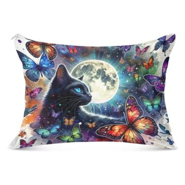 Imagem de Capas de travesseiro decorativas grandes de flanela com borboletas de gato, tamanho padrão, tamanho padrão, tamanho do corpo, 53 cm x 137 cm