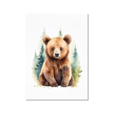 Imagem de Arte de parede de berçário botânico fofo safári floresta nebulosa urso coelho raposa lobo guaxinim cervo girafa zebra tigre aquarela decoração de quarto infantil (SKU2,30,5x40.6 cm = (30x40 cm), sem