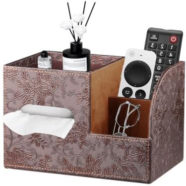 Imagem de Capa quadrada de couro PU, organizador de caixa de lenços com bandeja de armazenamento e suporte de controle remoto para banheiro, bancada, cabeceira, quarto, mesa de escritório, organizador