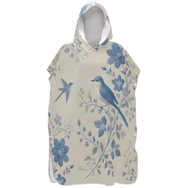Imagem de Joisal Poncho de surfe leve para trocador adulto toalha de banho com capuz pássaros azuis flores florais homens mulheres poncho com capuz
