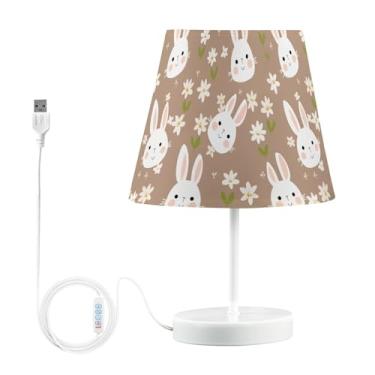 Imagem de Joisal Abajur de luz noturna com padrão de coelho e flores, abajur de mesa para quarto para sala de estar, dormitório universitário, casa, escritório