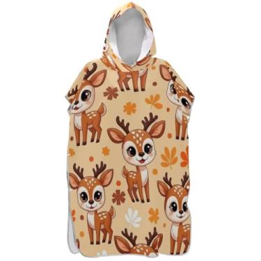 Imagem de Joisal Lindo poncho de surfe de veado de desenho animado para adultos trocador com capuz toalha de natação plus size homens mulheres poncho com capuz