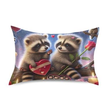 Imagem de Fronha de Cetim Engraçada King Queen Padrão Fronha de Cama Macia Refrigerante Tamanho Padrão 66 cm x 50 cm Romântico Guaxinim Amor dos Namorados