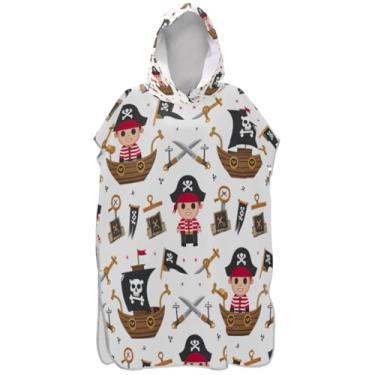 Imagem de Joisal Poncho de surfe vestível para adultos trocador de roupa de banho com capuz fofo pirata Crew branco ponchos adultos para mulheres