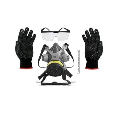 Imagem de Kit de Proteção Química com Máscara Respirador Voga com Filtros, Óculos de Proteção e Luva Pigmentada Preta