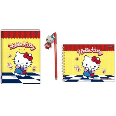 Imagem de Kit Escolar, Caderno Brochurão Universitário, Caderno Cartografia Desenho e Caneta Personagem, Material Escolar Infantil (modelo 05)