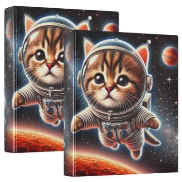 Imagem de Fichário decorativo espaço gato astronauta com bolsos pequenas pranchetas pacote com 2 materiais escolares universitários