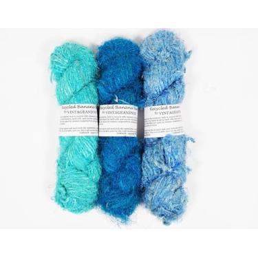 Imagem de Vintageandyou novelo de fio de seda de banana reciclado de 300 g - Pacote com 3 | Fios de fibra de banana de viscose fiada à mão de cor natural para tricô, tecelagem artística e artesanato DIY - Fio