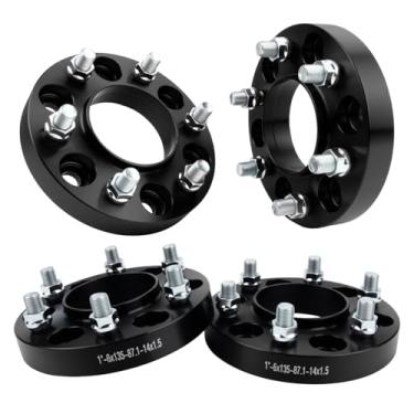 Imagem de Autodevil Espaçadores de roda 6 x 5.3 cm (6 x 135 mm) PCD 87,1 mm furo do cubo M14x1,5 pinos adaptadores de roda de alumínio 4 peças acessórios de roda de carro peças adequadas para Expedition F150