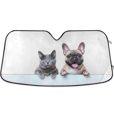 Imagem de Toldo de sol de gato buldogue francês para para-brisa de carro personalizado caminhão dobrável sombra de carro para para-brisa dianteiro retrátil L, 144,8 cm x 80 cm
