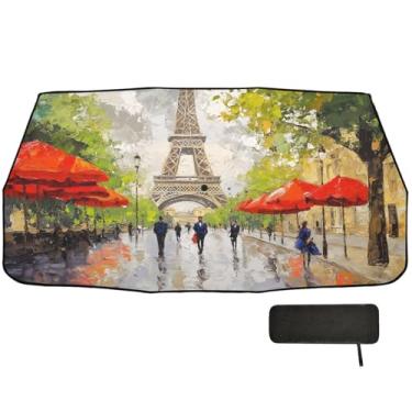 Imagem de Guarda-sol de carro Torre Eiffel de Paris para para-brisa com bloqueio UV 147.3 cm x 75.4 cm sombra retrátil para carro
