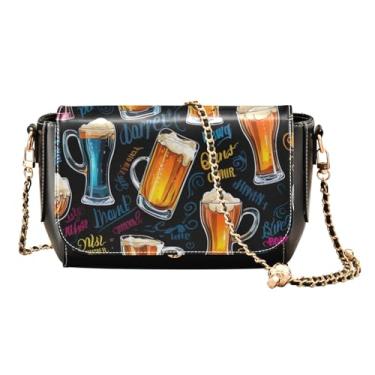 Imagem de GAIGEO Bolsa transversal de couro abstrato Texture Roses, bolsas de couro transversais para mulheres, bolsa transversal de couro com aba, Glasses of Beer Greeting Happy New Year-3, One Size