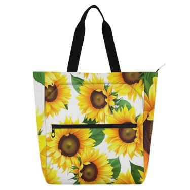 Imagem de GAIGEO Bolsa de trabalho amarela girassóis para mulheres, de lona, praia, para livros, zíper, carteiro, para amantes de livros