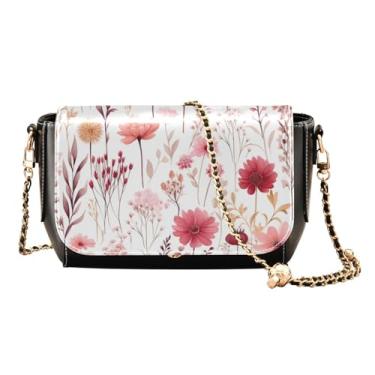Imagem de GAIGEO Bolsa tiracolo feminina preta e marrom floral decorativa com alça de corrente dourada, Flores botânicas em aquarela - 3, One Size