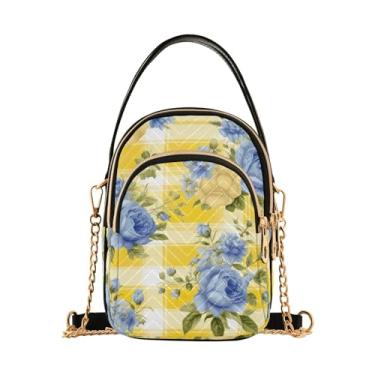 Imagem de GAIGEO Bolsa tiracolo de mosaico de estilo abstrato colorido, bolsa tiracolo feminina, bolsa leve para mulheres, Floral vintage com rosas azuis e xadrez - 3, One Size