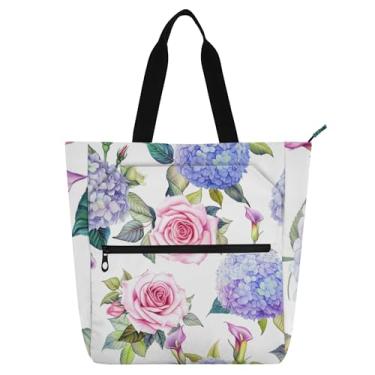 Imagem de GAIGEO Sacola de trabalho floral com rosas azuis em aquarela de lona com zíper, bolsa de praia, professores, amantes de livros
