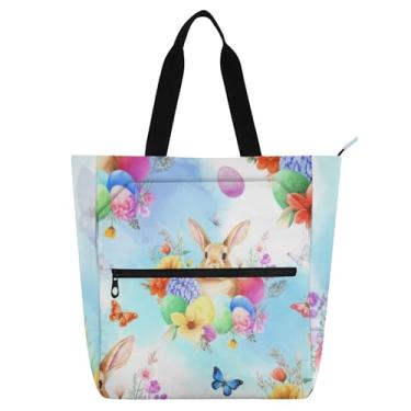 Imagem de GAIGEO Bolsa feminina de trabalho com flores de primavera de coelho para escola, bolsa utilitária, presente de escritório para amantes de livros