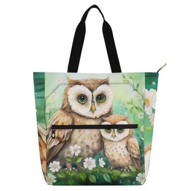 Imagem de GAIGEO Cute Owls Bolsa feminina floral bolsa de trabalho de lona escolar bolsa carteiro bolsa carteiro com compartimentos